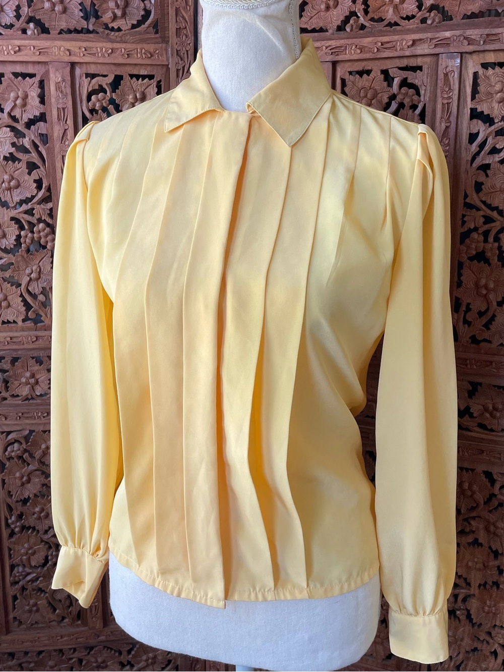 Vintage Western Boho Yellow Pleated Long-Sleeve Women's Blouse